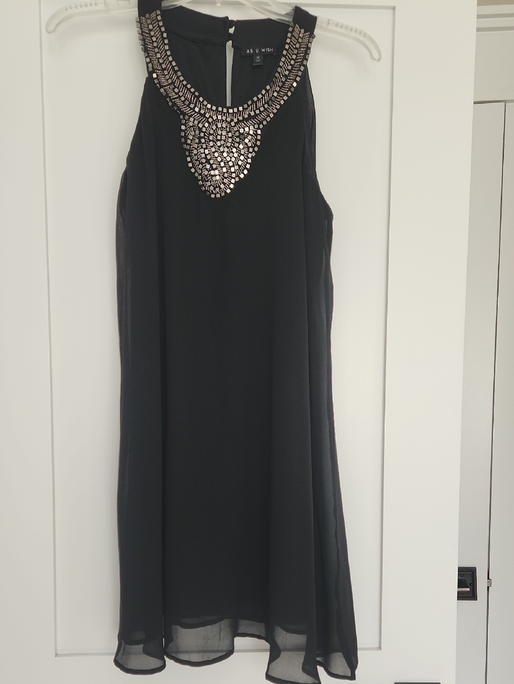 As U Wish Black Sleeveless Dress with Silver Embellished Neckline Size Medium